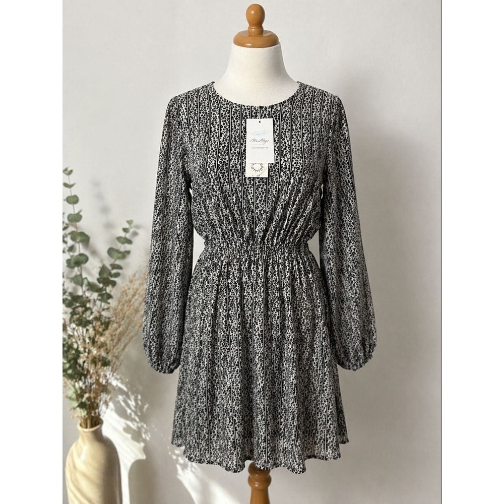 LILI‎ SIDONIO Dress Women Medium Striped Animal Print Lined Boho 3/4 Sleeve